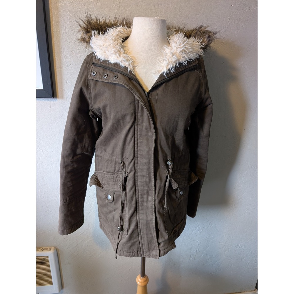 Daytrip faux fur lining‎ Annorak jacket in army green womens size L